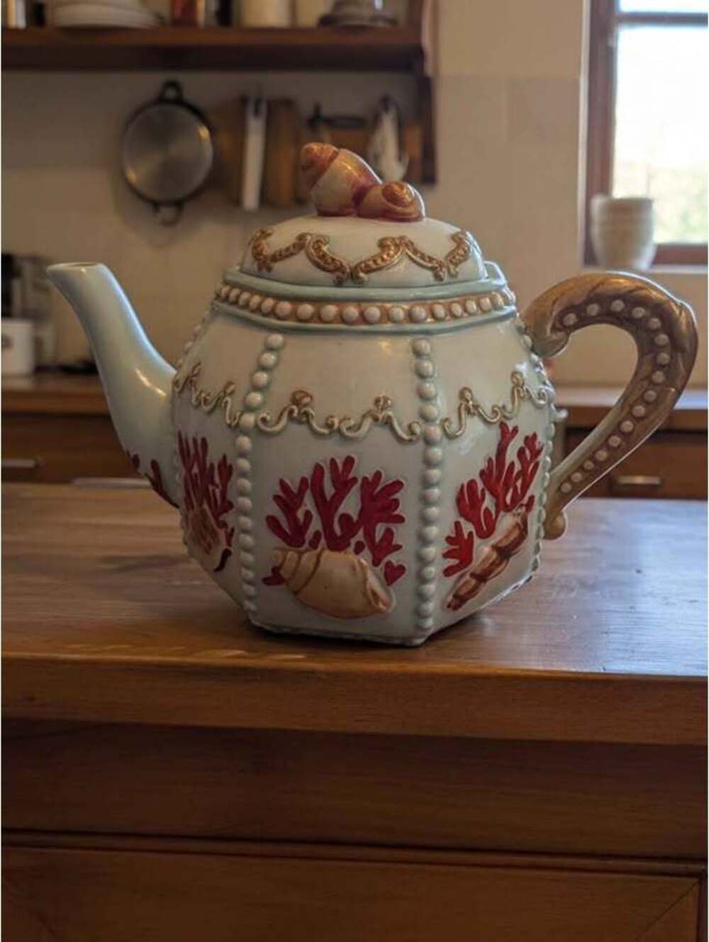 Zrike Everyday Baroque Lisa Levy Coastal Coral Seashell Teapot